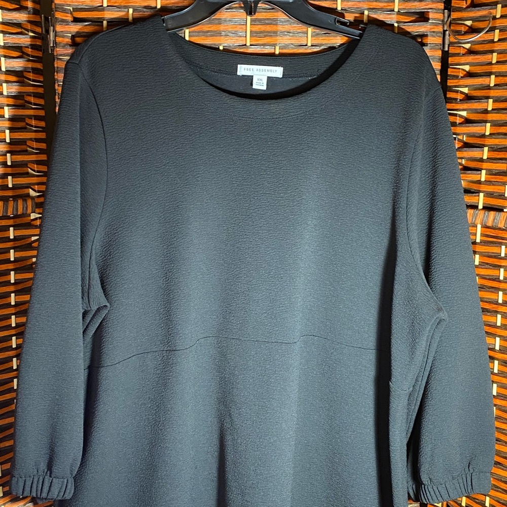 Free Assembly Black Swing Dress XXL 3/4 Sleeve Casual Midi Dress - Picture 5 of 7